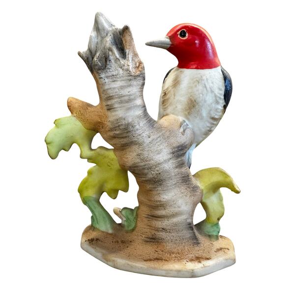 Vintage Napco Porcelain Red-Headed Wood Pecker Figurine, #B3154, 5” - Picture 2 of 7